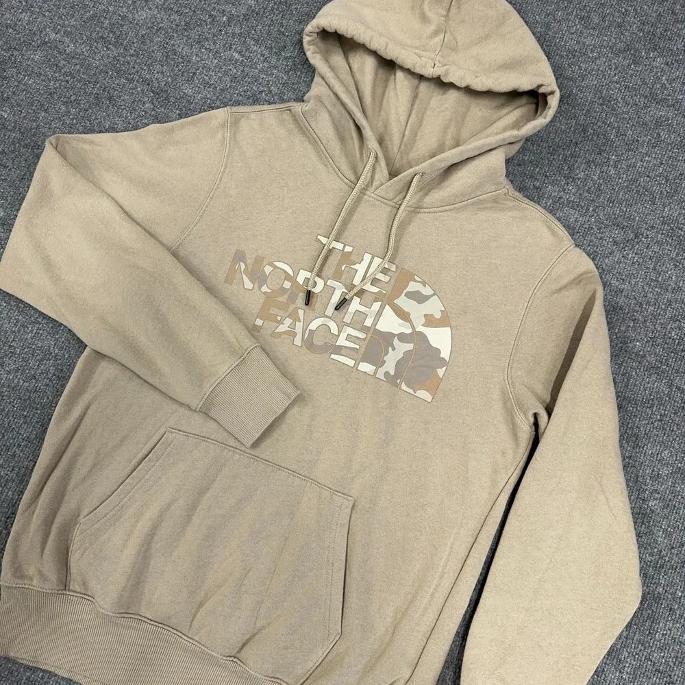 The North Face Hoodie‎ Men Small Khaki Tan Desert Camo Box Logo Fleece